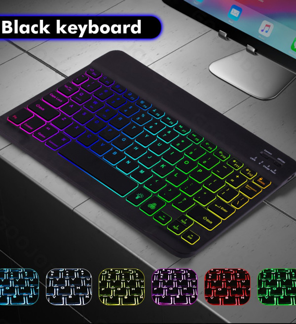 Black LED Wireless Bluetooth Keyboard + Mouse Combo USB Office Silent Click Laptop Nirkabel Bluetooth Mini Keyboard Kombinasi 9.7 Inch/10 Inch